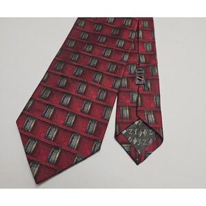 JZ Richards Double Black Neck Tie Red Geometric Geo Silk Made In USA